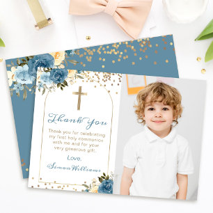 Carte De Remerciements Arc Bleu Floral Première Sainte Communion Photo