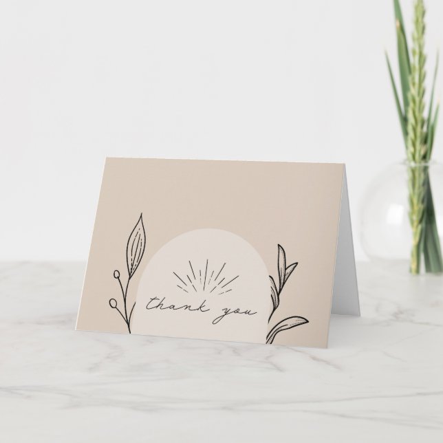 Carte De Remerciements Arc d'art en ligne Script Tan Mariage botanique (Devant)
