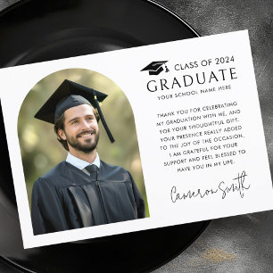 Carte De Remerciements Arc élégant classique blanc photo casquette gradua