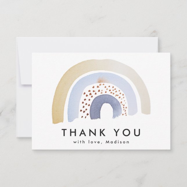 Carte De Remerciements Arc-en-ciel aquarelle bleu mignon (Devant)