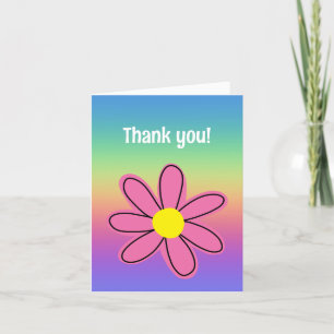 Carte De Remerciements Arc-en-ciel avec fleur rose vide