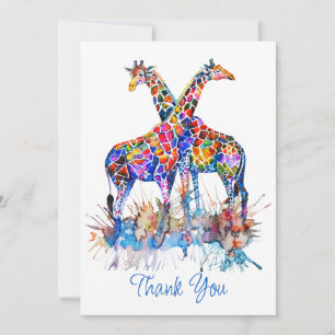 Carte De Remerciements Arc-en-ciel coloré Aquarelle Giraffes