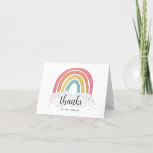 Carte De Remerciements Arc-en-ciel Coloré Calligraphie Enfants Anniversai