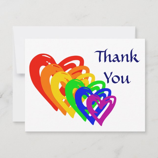 Carte De Remerciements Arc-en-ciel de coeurs (Devant)