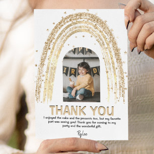 Carte De Remerciements Arc-en-ciel doré Enfants Photo Anniversaire