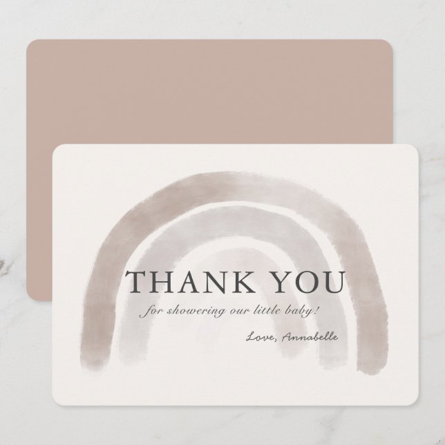 Carte de remerciements arc-en-ciel gris beige (Devant / Derrière)