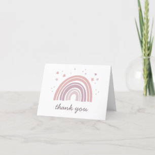 Carte De Remerciements Arc-en-ciel mignon rose et violet. Fête d'annivers