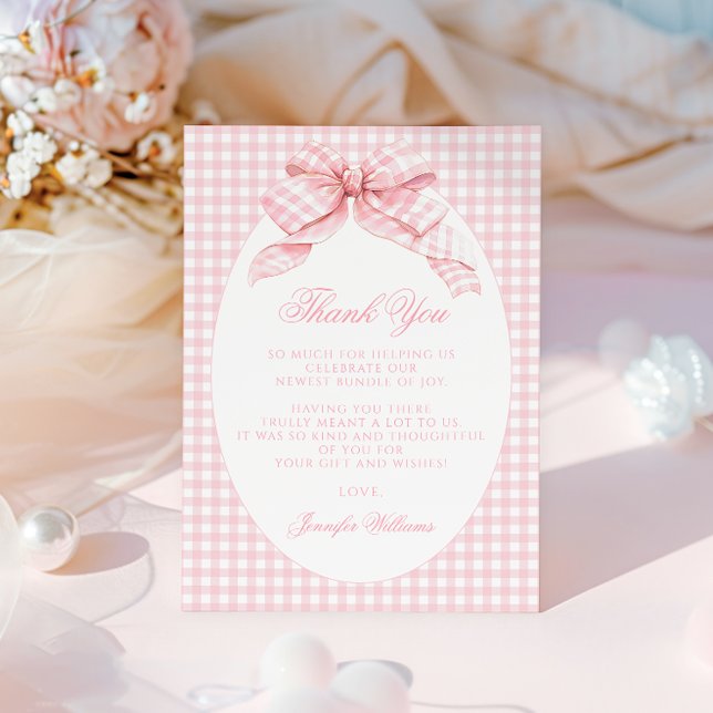 Carte De Remerciements Arc-en-ciel Rose à Carreaux Bow Préparatifs Fête d (Créateur téléchargé)