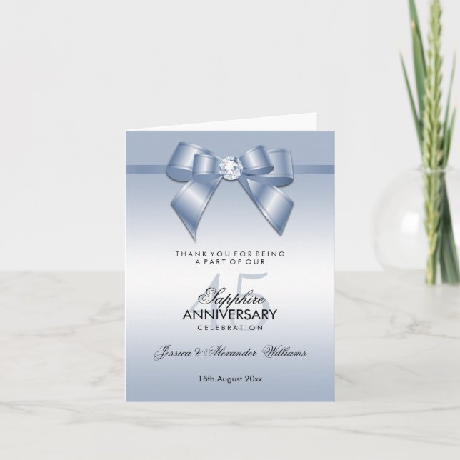 Carte De Remerciements Arc en ruban et saphir 45e anniversaire de mariage (Devant)