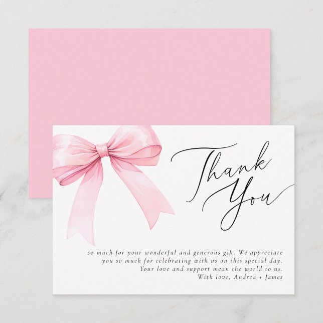 Carte De Remerciements Arc en ruban rose coquette Mariage Douche (Devant / Derrière)