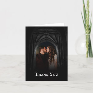 Carte De Remerciements Arc gothique Mariage élégant Noir et Blanc foncé