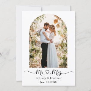 Carte De Remerciements Arc moderne Calligraphie Coeur M. et Mme Mariage