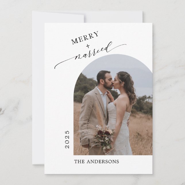 Carte De Remerciements Arch Photo Moderne Merry Marié NewlyWed (Devant)