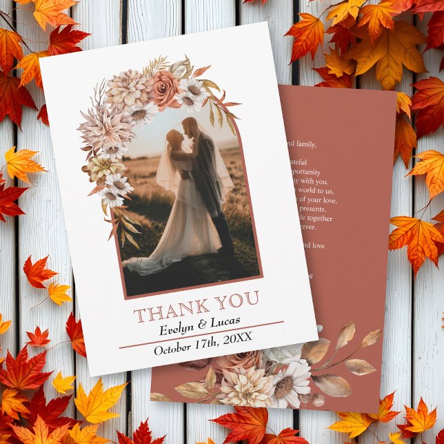 Carte De Remerciements Arche avec fleurs d'automne photo mariage de autom (Créateur téléchargé)