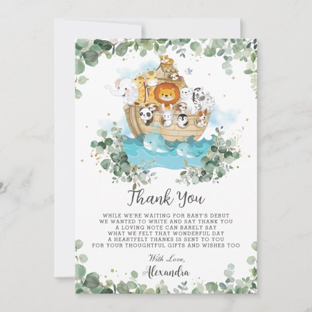 Carte De Remerciements Arche de Noé verdoyante Baby shower neutre pour le (Devant)