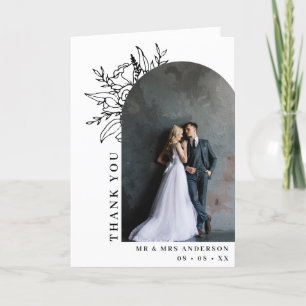 Carte De Remerciements Arche florale noir et blanc Mariage photo plié