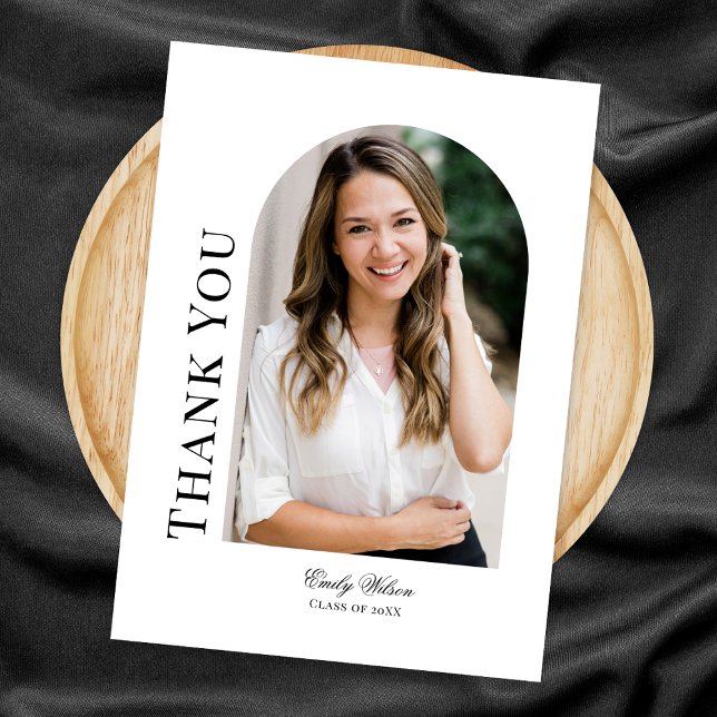 Carte De Remerciements Arche photo verticale blanc Graduation (Créateur téléchargé)