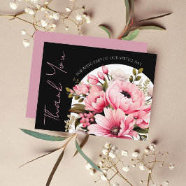 Carte De Remerciements Arche rose floral noir foncé Mariage esthétique
