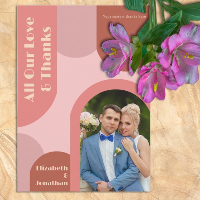 Carte De Remerciements Arches rétro Coral rose Mariage (Créateur téléchargé)