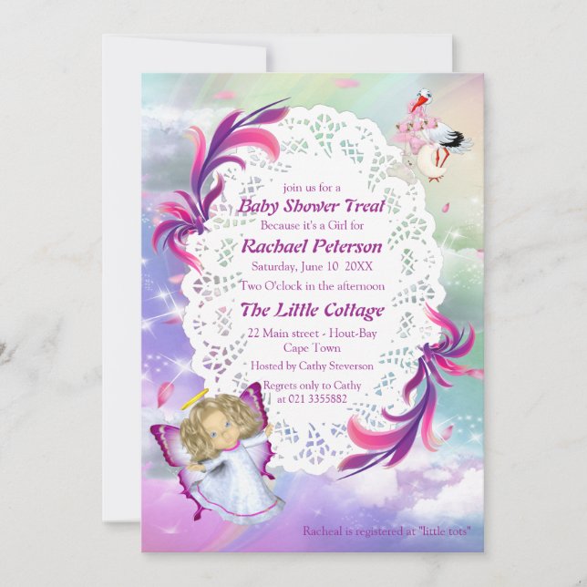 Carte De Remerciements Arcs-en-ciel, Nuages fluides, Baby shower papillon (Devant)