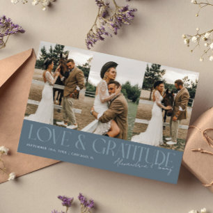 Carte De Remerciements Ardoise Bleue Mariage Multi Photo Love & Gratitude