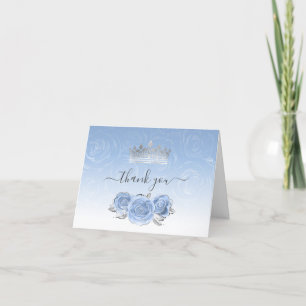 Carte De Remerciements Argent et léger Roses Bleu Bébé Aquarelle Pliées
