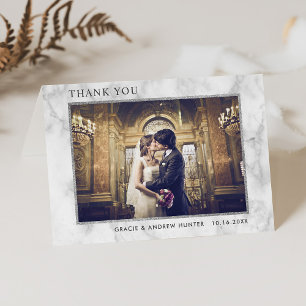 Carte de remerciements argenté de marbre blanc