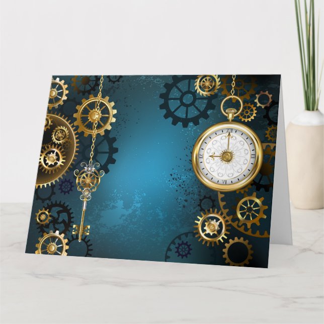 Carte De Remerciements Arrière - plan turquoise à vapeur avec Gears (Devant)