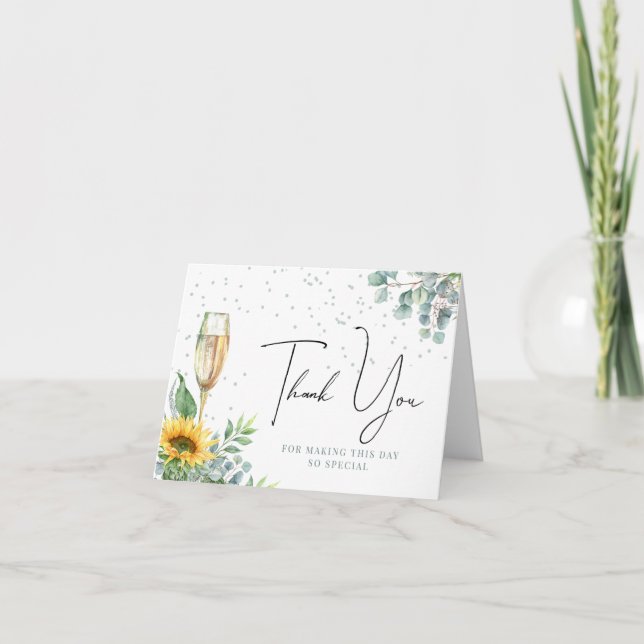 Carte De Remerciements Arrosage de mariage floral tournesol aquarelle (Devant)