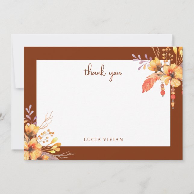 Carte De Remerciements Arrosage Floral Sauvage Terracotta Fête de Mariage (Devant)