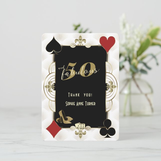 Carte De Remerciements Art Déco Casino Poker 50 et Fabuleux anniversaire (Debout devant)