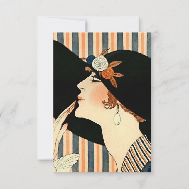 Carte De Remerciements Art Déco "Le Casquette noir" par George Barbier (Devant)