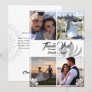 Carte De Remerciements Art déco moderne cygne blanc 4 Mariage photo