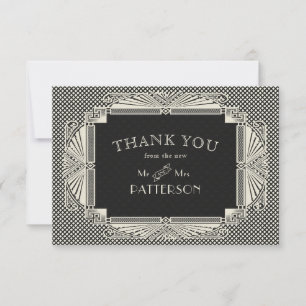 Carte De Remerciements Art Déco Noveau Mariage Noir Crème