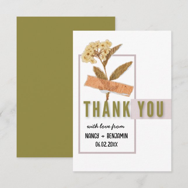 Carte De Remerciements Art Déco Retro Floral Élégant Mariage personnalisé (Devant / Derrière)
