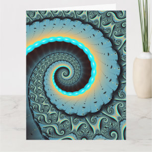 Carte De Remerciements Art fractal abstrait bleu turquoise orange en spir