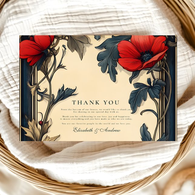 Carte De Remerciements Art nouveau floral classique pour mariage (Créateur téléchargé)
