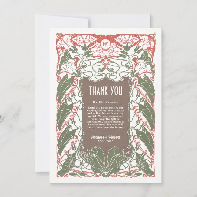Carte De Remerciements Art Nouveau Floral Elégance 2 (Devant)