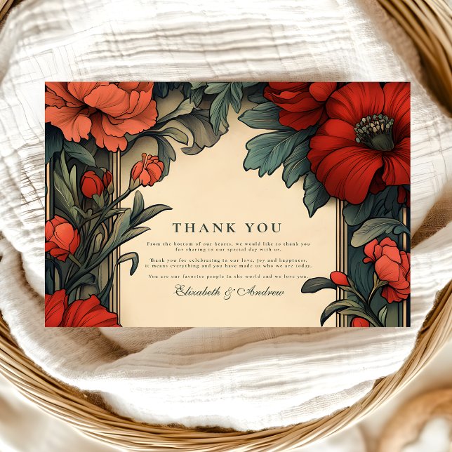 Carte De Remerciements Art Nouveau Mariage Floral Classique (Créateur téléchargé)