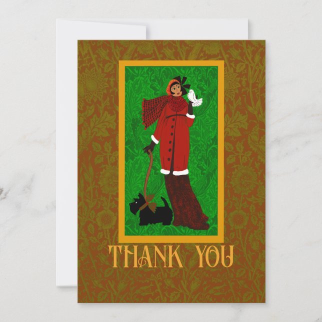 Carte De Remerciements Art Nouveau William Morris Black Scottie Retro (Devant)