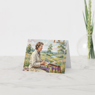 Carte De Remerciements Artiste Féminine Peignant des Fleurs dans un Champ
