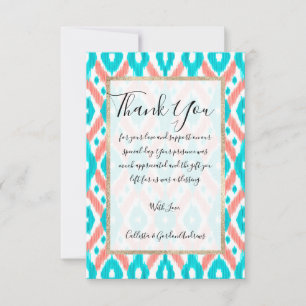 Carte De Remerciements Artsy Coral Turquoise Abstrait Ikat Motif géométri