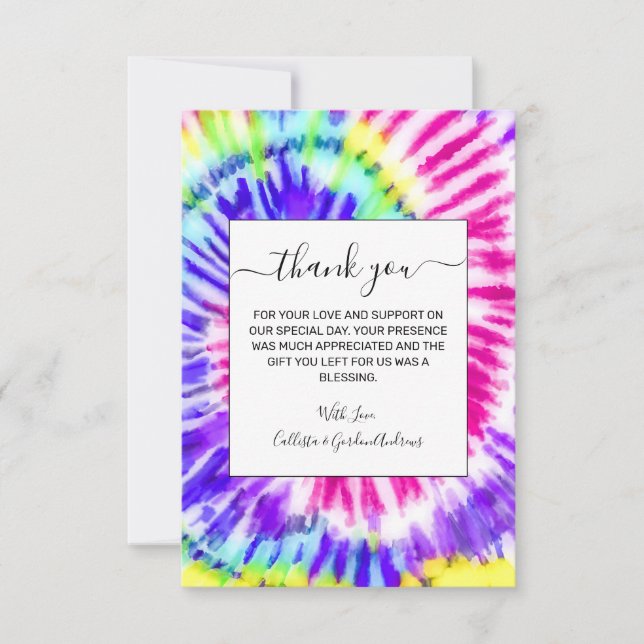 Carte De Remerciements Artsy Neon Rainbow Tie Dye Motif d'aquarelle (Devant)