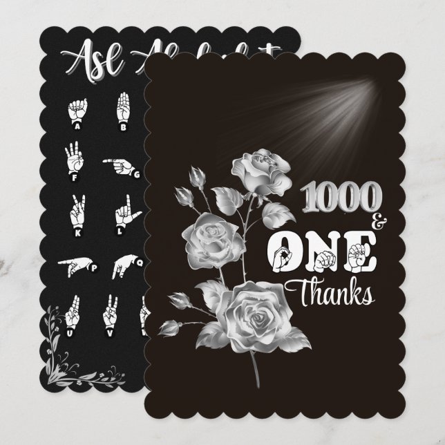 CARTE DE REMERCIEMENTS ASL "Mille et un merci" (Devant / Derrière)