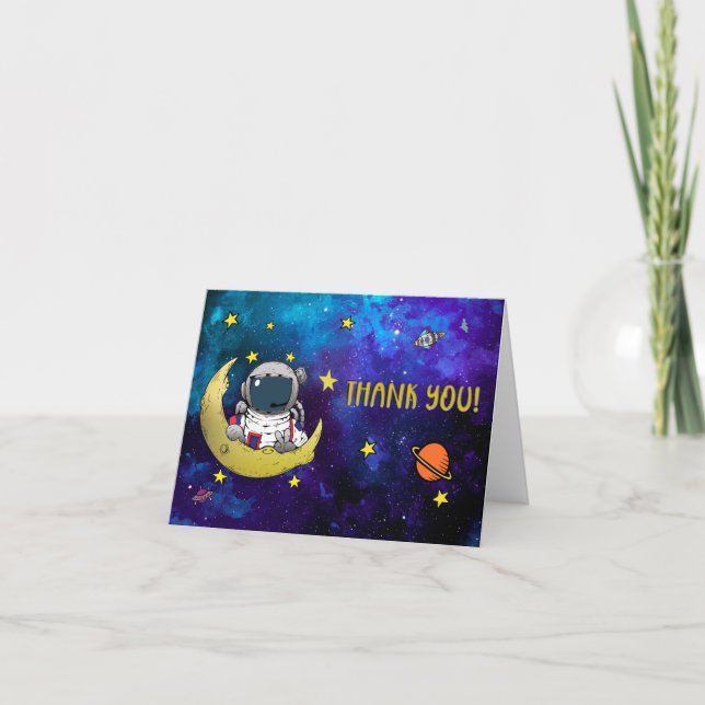 Carte De Remerciements Astronaut & Lune (Devant)