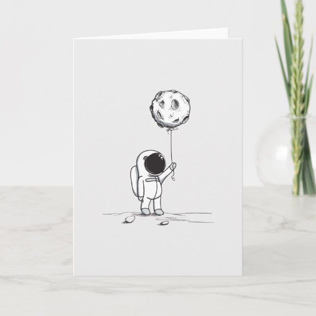 Carte De Remerciements Astronaute dans l'espace avec ballon lune cosmos é (Devant)