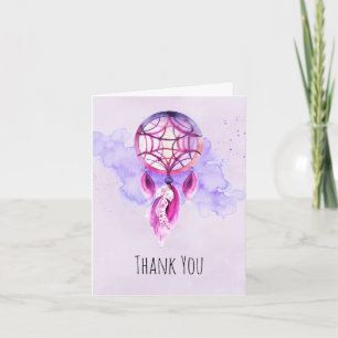 Carte De Remerciements Attrape-rêve Rose Sur Tache De Peinture Violette M