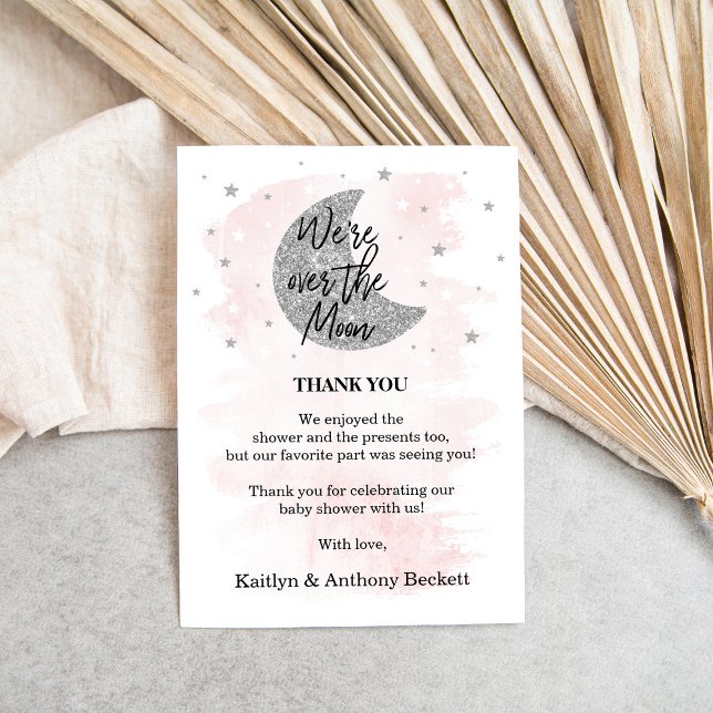 Carte De Remerciements Au-Dessus De La Lune | Baby shower filles (Créateur téléchargé)