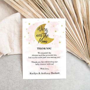 Carte De Remerciements Au-Dessus De La Lune   Baby shower filles