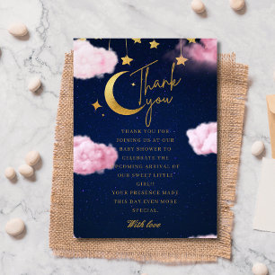 Carte De Remerciements Au-dessus de la Lune étoiles baby shower rose